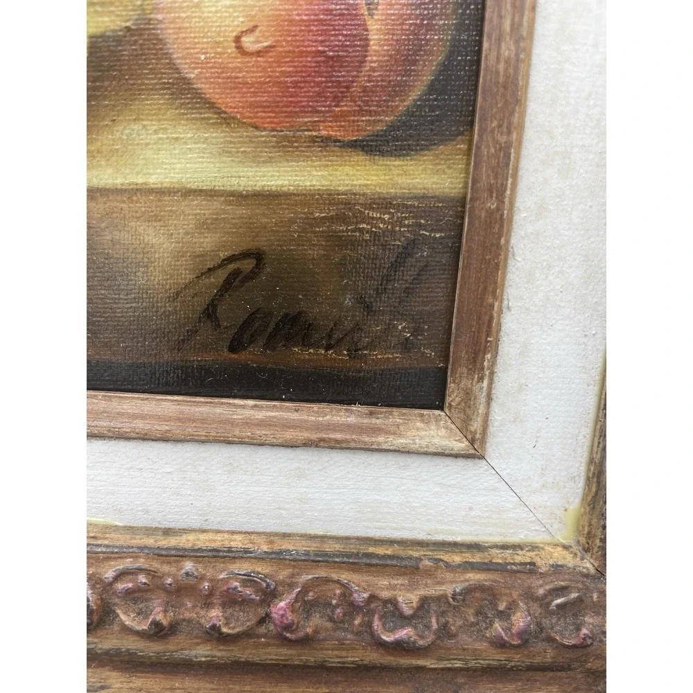 Vintage Still Life Fruit Oil‎ on Canvas Ornate Baroque Frame Signed 14 x 16